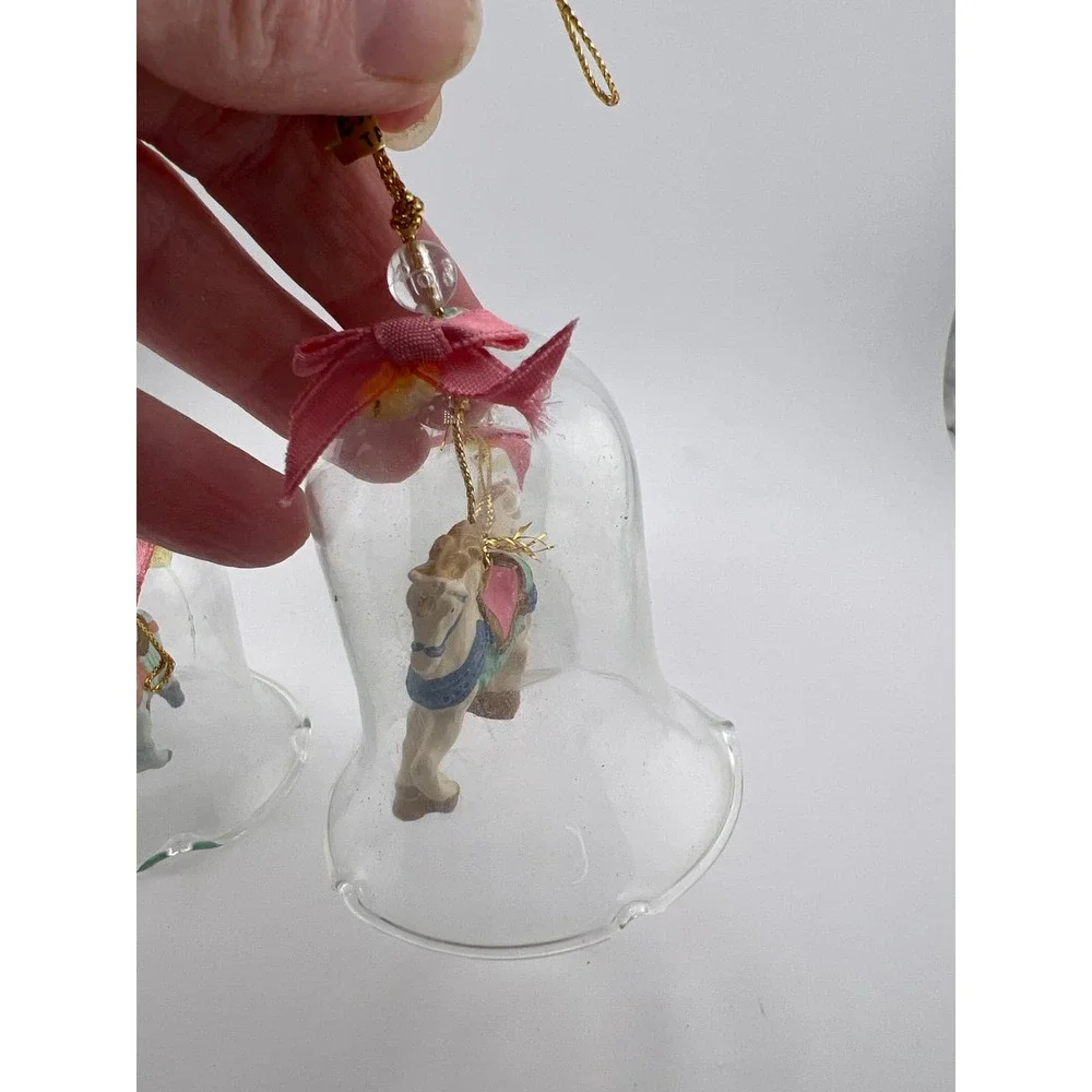 3 Carrousel Bell Ornament Horse 90s‎ Vintage Christmas